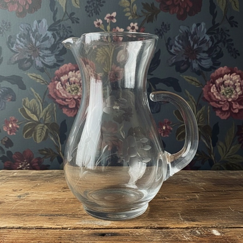 Princess House Heritage Pitcher, Vintage Floral Etched Serveware, Tableware